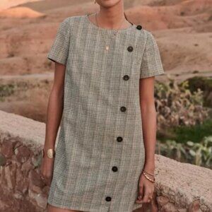 SEZANE Carolle Shift Dress in Prince of Wales Tweed Plaid | US Size 10 | Chic